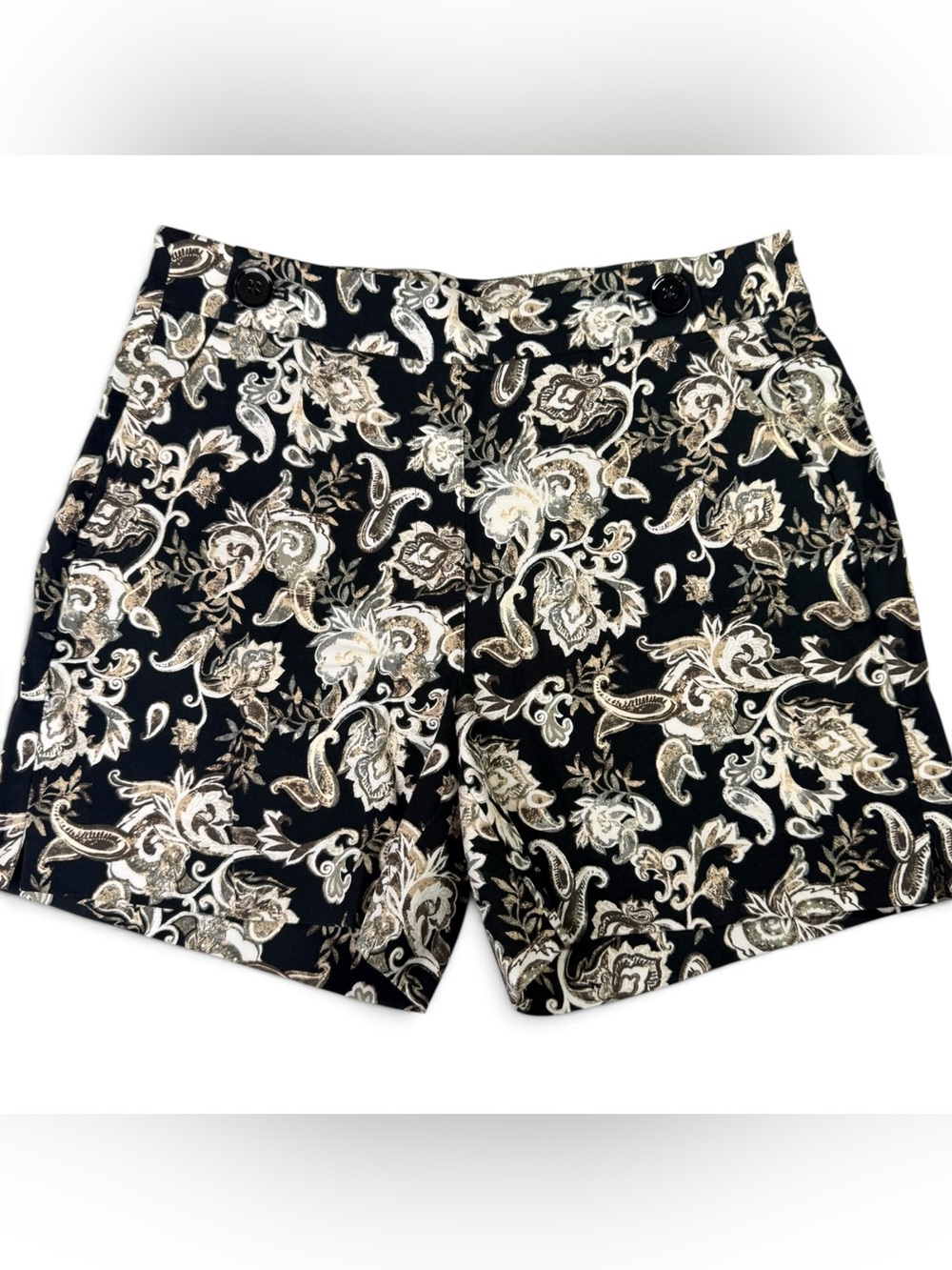 WHBM White House Black Market Womens Size 4 Paisley Print Dress Shorts Black